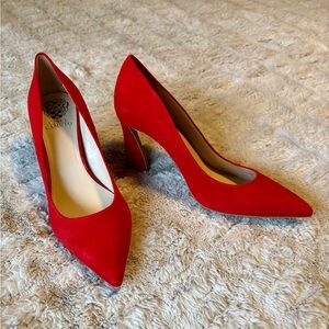 Vince Camuto Bright Red Suede Pointed-Toe Block Heels, size 11 - like new!